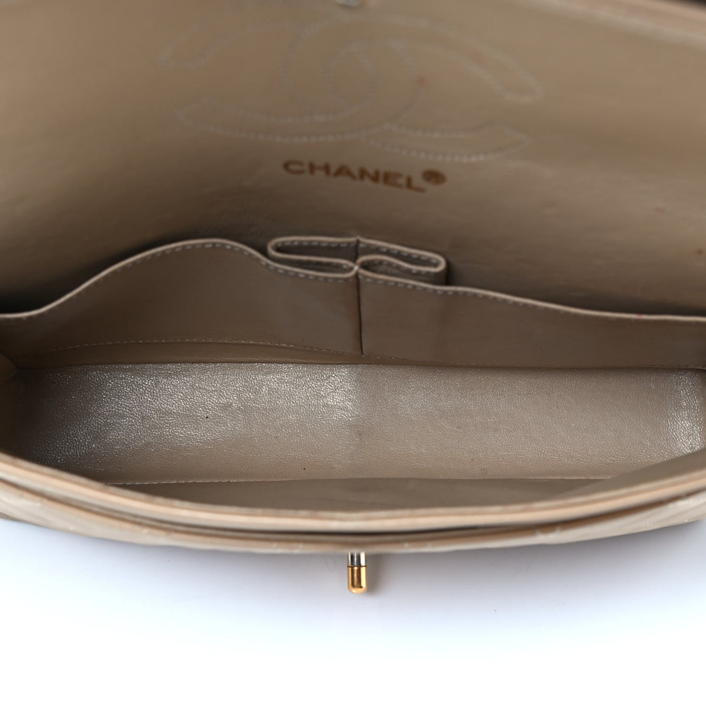 Lambskin Quilted Medium Double Flap Beige