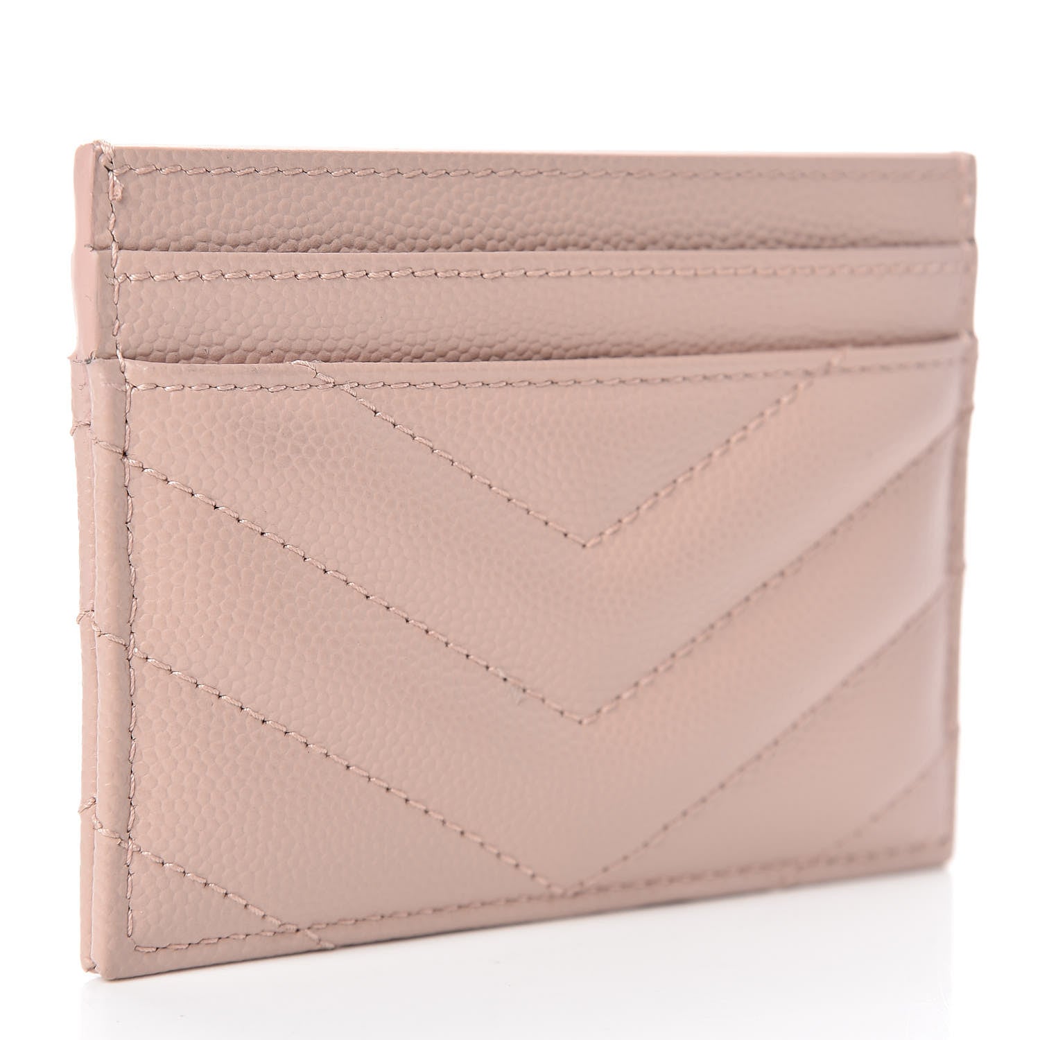 Saint Laurent Grain De Poudre Matelasse Chevron Monogram Credit Card Case Pale Pink 3 of 8