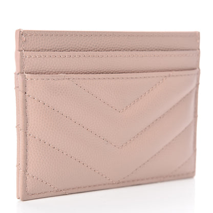 Saint Laurent Grain De Poudre Matelasse Chevron Monogram Credit Card Case Pale Pink 3 of 8