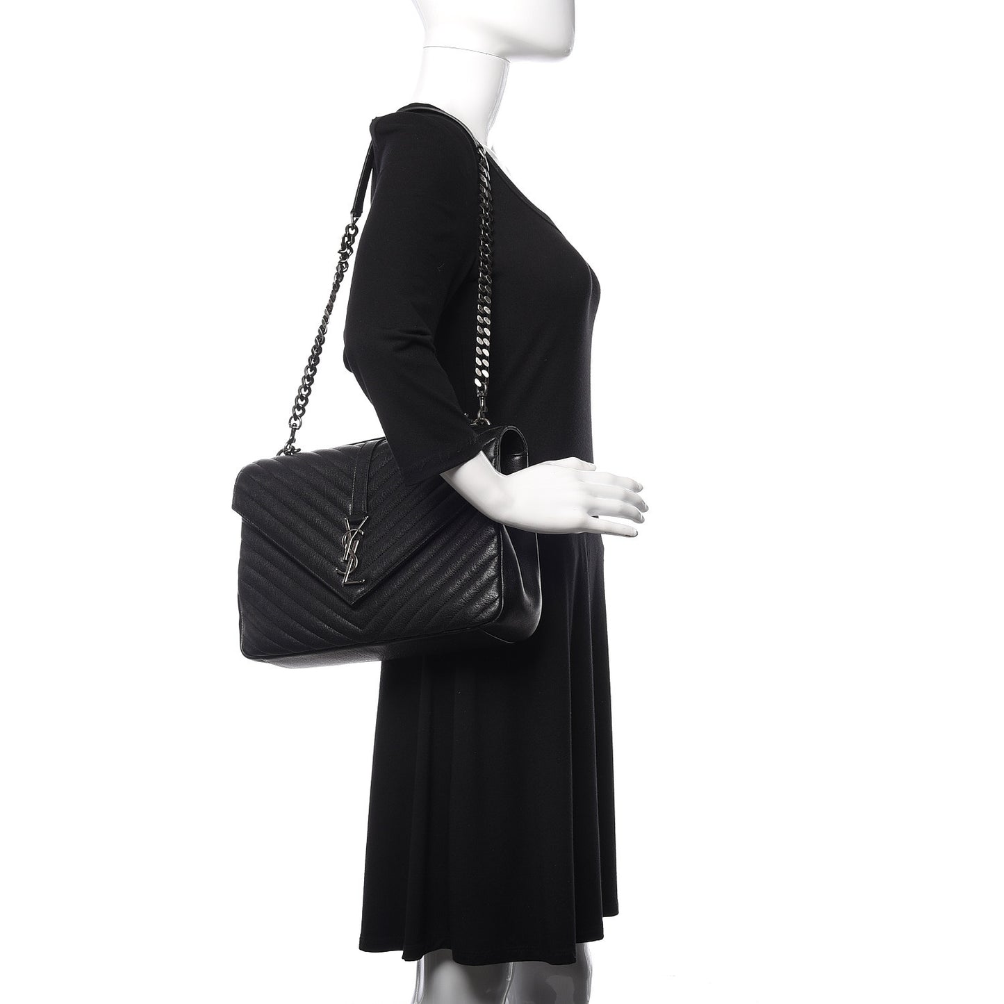 Sheepskin Matelasse Chevron Monogram Large College Satchel Black
