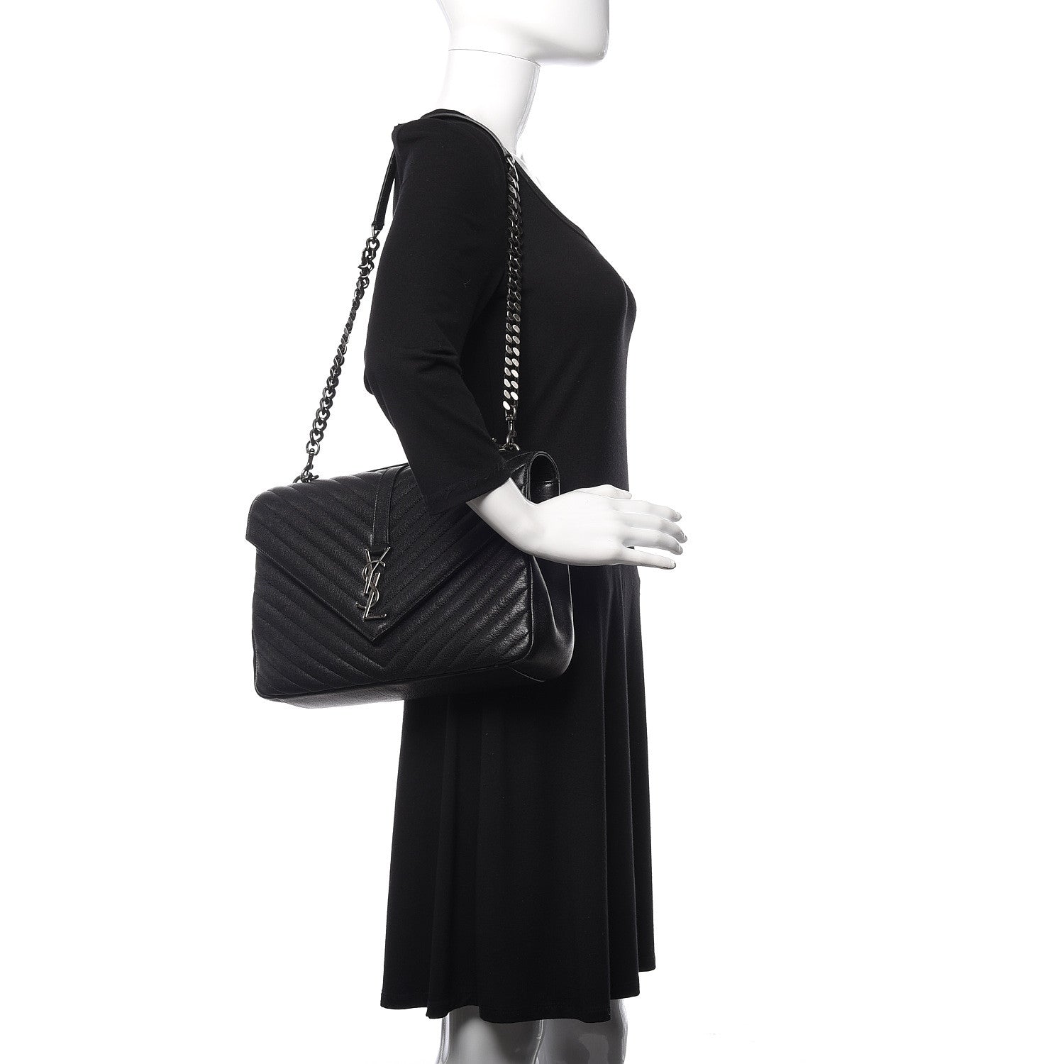 Saint Laurent Sheepskin Matelasse Chevron Monogram Large College Satchel Black 2 of 12