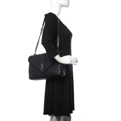 Saint Laurent Sheepskin Matelasse Chevron Monogram Large College Satchel Black 2 of 12