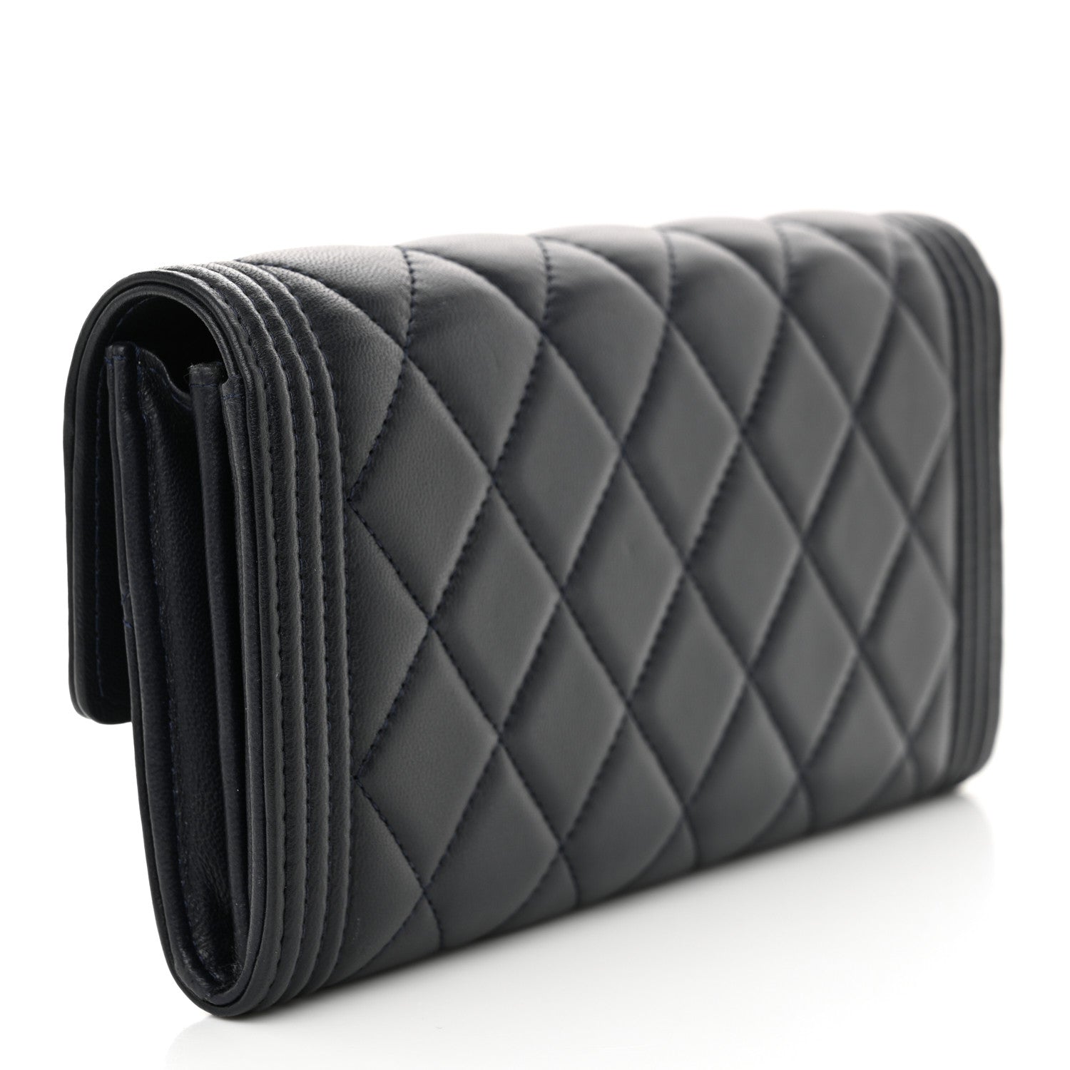 Chanel Lambskin Quilted Large Boy Gusset Flap Wallet Navy 3 of 11