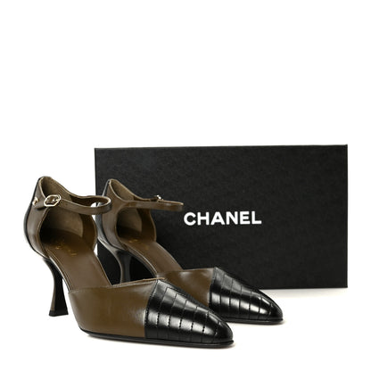 Chanel Lambskin Mary Jane Pumps 40 Dark Khaki Black 10 of 10