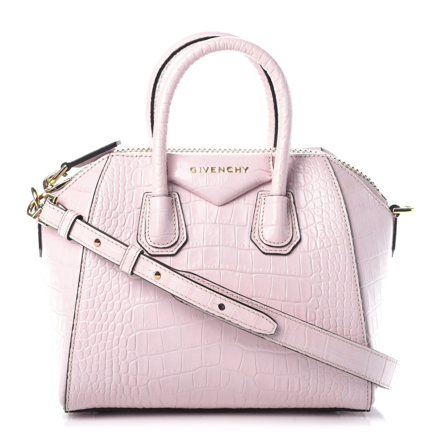 Calfskin Crocodile Embossed Mini Antigona Pink