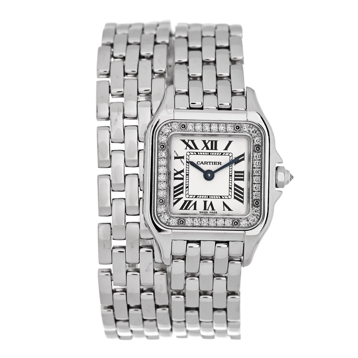 18K White Gold Diamond Bezel 22mm Panthere Double Wrap Quartz Watch