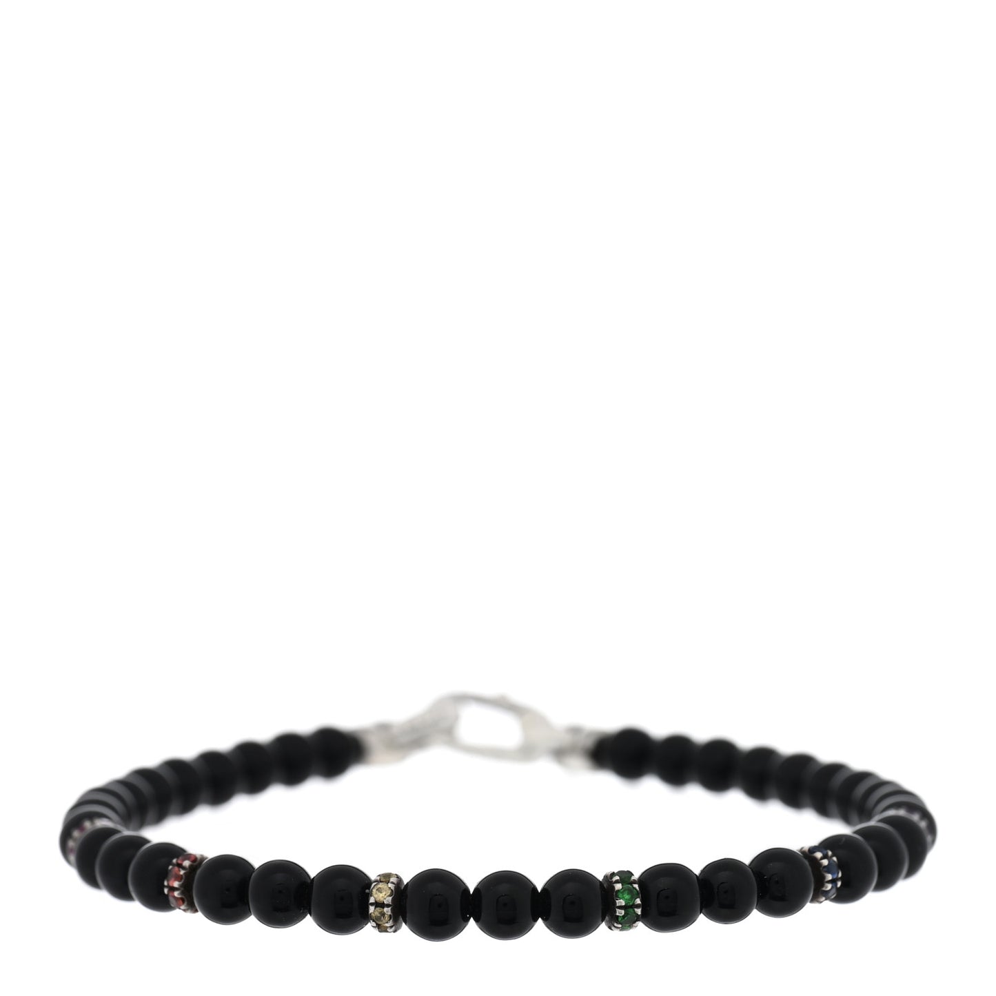 Sterling Silver Black Onyx Sapphire Ruby Black Onyx Garnet Spiritual Beads Rainbow Bracelet