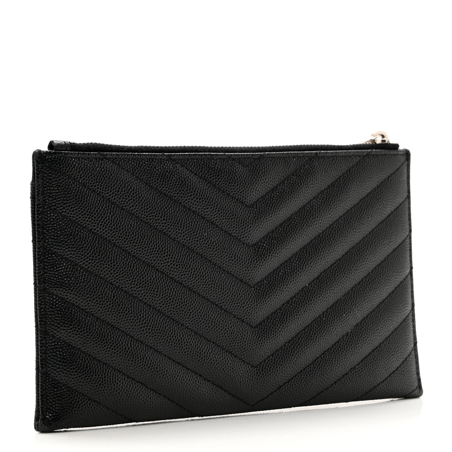 Saint Laurent Grain De Poudre Chevron Monogram Bill Pouch Black 3 of 7
