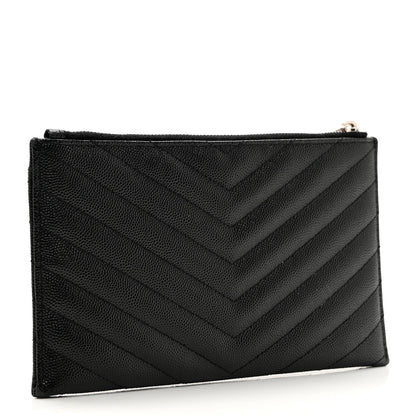 Saint Laurent Grain De Poudre Chevron Monogram Bill Pouch Black 3 of 7