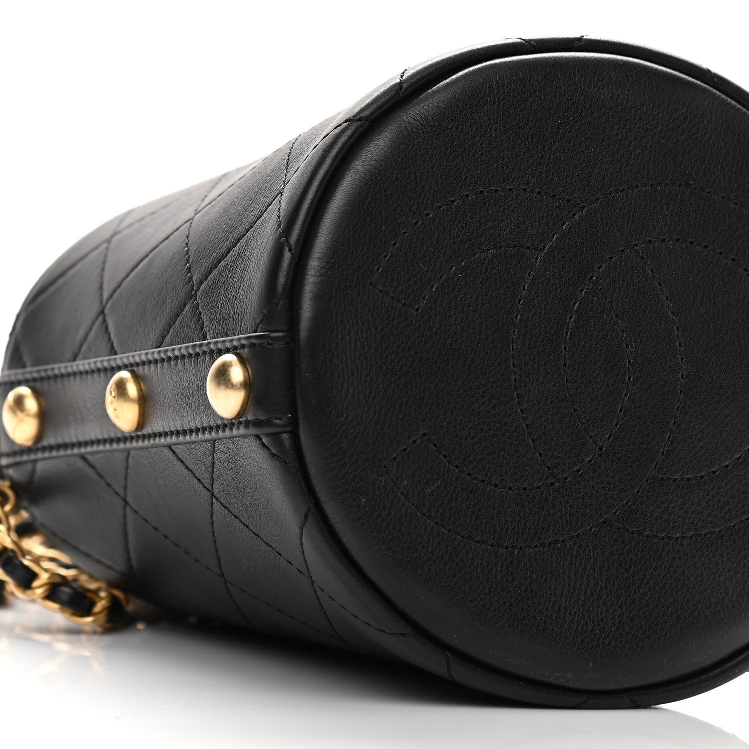 Chanel Calfskin Tweed Small CC Chain Bucket Drawstring Bag Black Multicolor 9 of 10