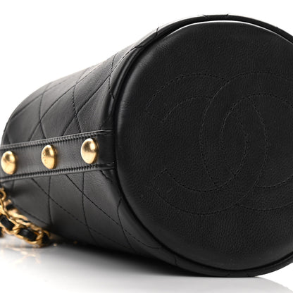 Chanel Calfskin Tweed Small CC Chain Bucket Drawstring Bag Black Multicolor 9 of 10