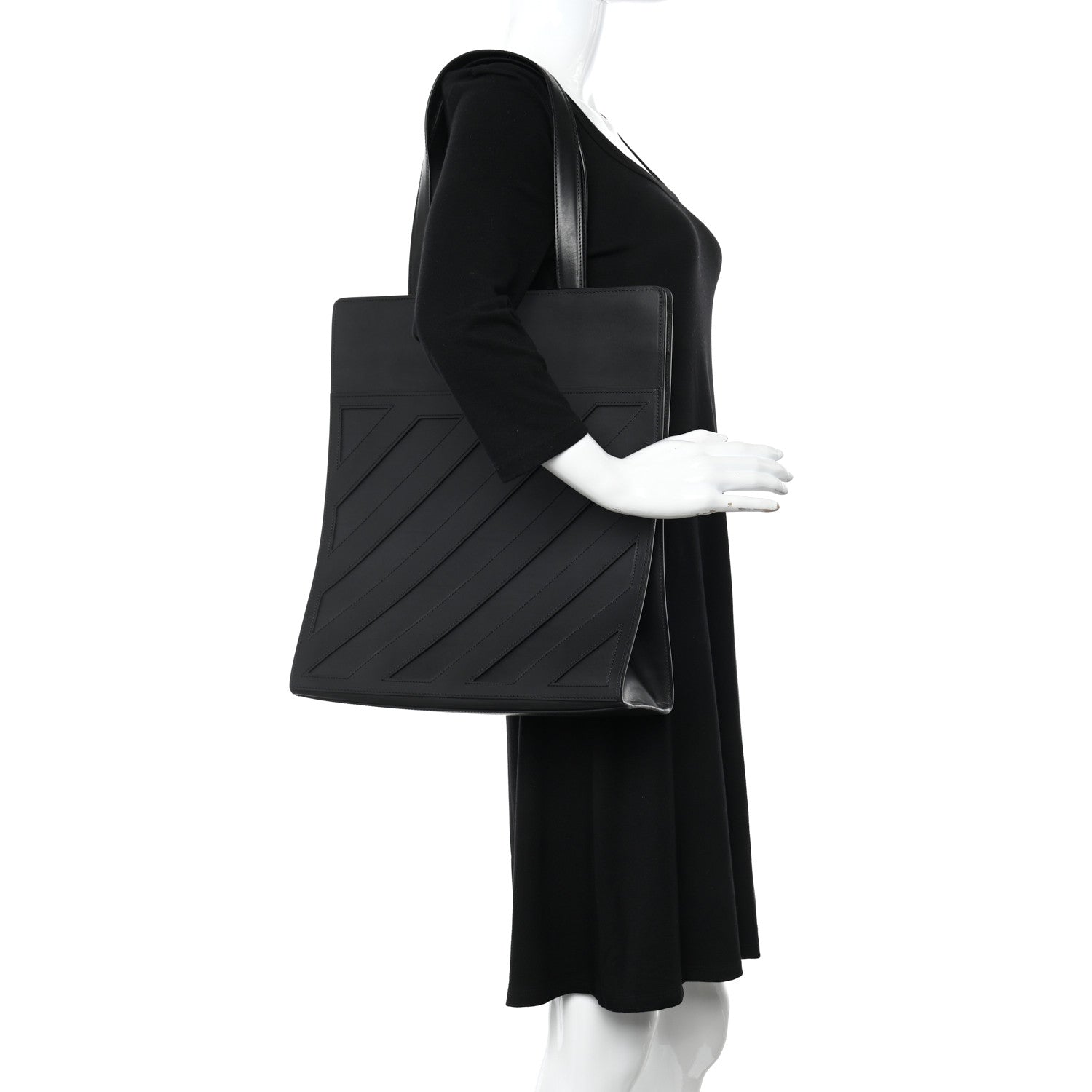 Off-White Calfskin Striped Diag Tote Black 2 of 9