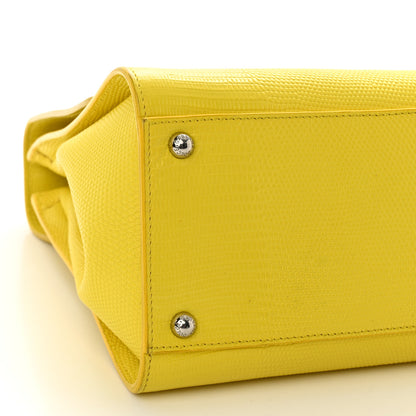 Dolce & Gabbana Lizard Calfskin Embossed Medium Monica Top Handle Bag Yellow 8 of 11