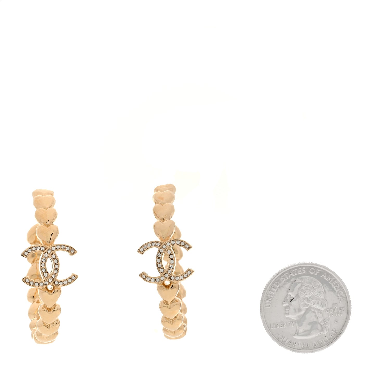 Crystal Heart CC Hoop Earrings Gold