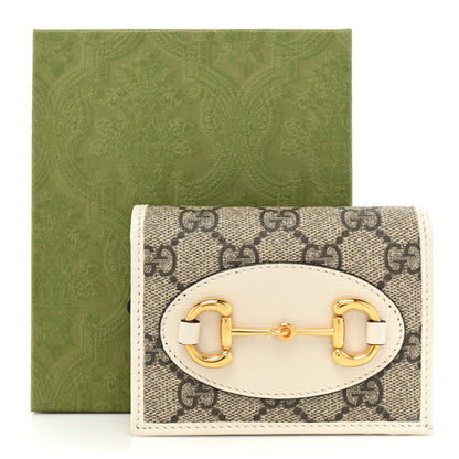 Gucci GG Supreme Monogram Azalea Calfskin Horsebit 1955 Card Case Wallet Beige Ebony Mystic White 12 of 12
