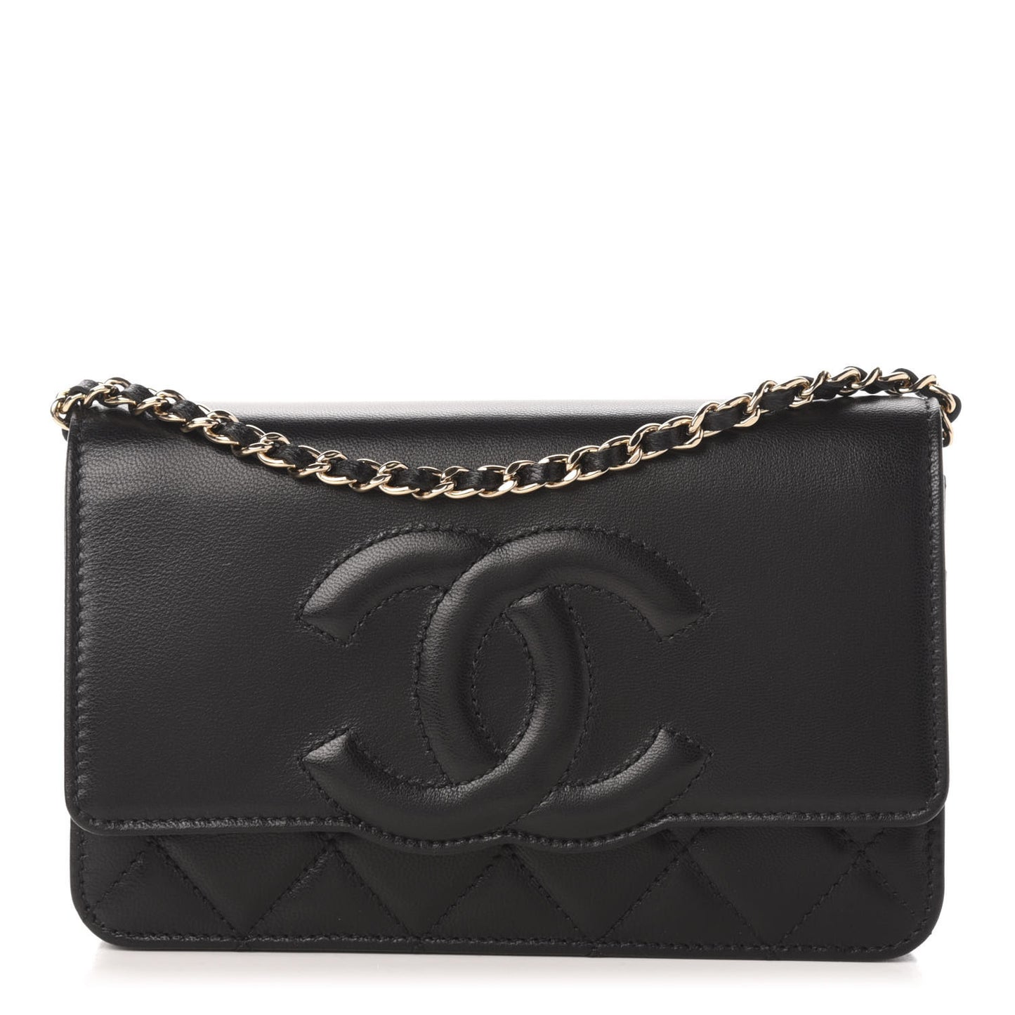Goatskin Quilted Timeless CC Wallet On Chain WOC Black