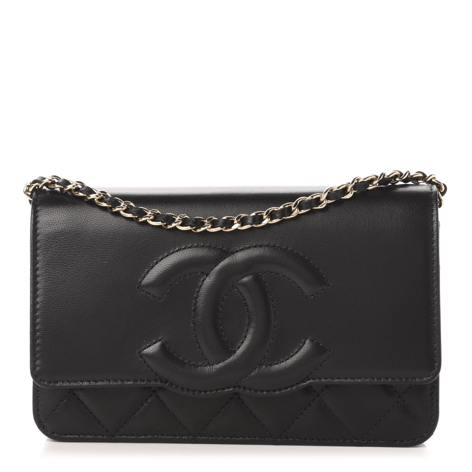 Chanel Goatskin Quilted Timeless CC Wallet On Chain WOC Black 1 of 12