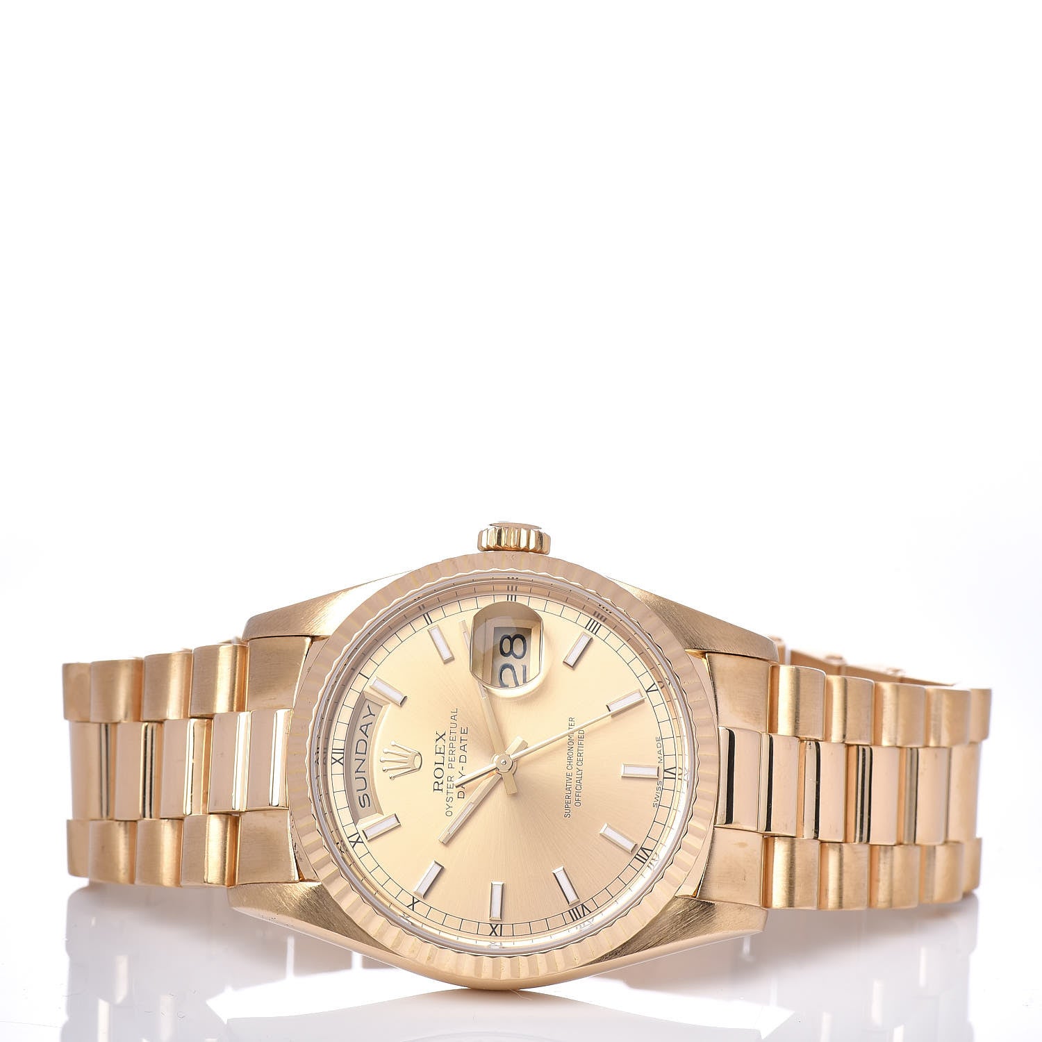 Rolex 18K Yellow Gold 36mm Oyster Perpetual Day-Date President Watch Champagne 18238 3 of 6