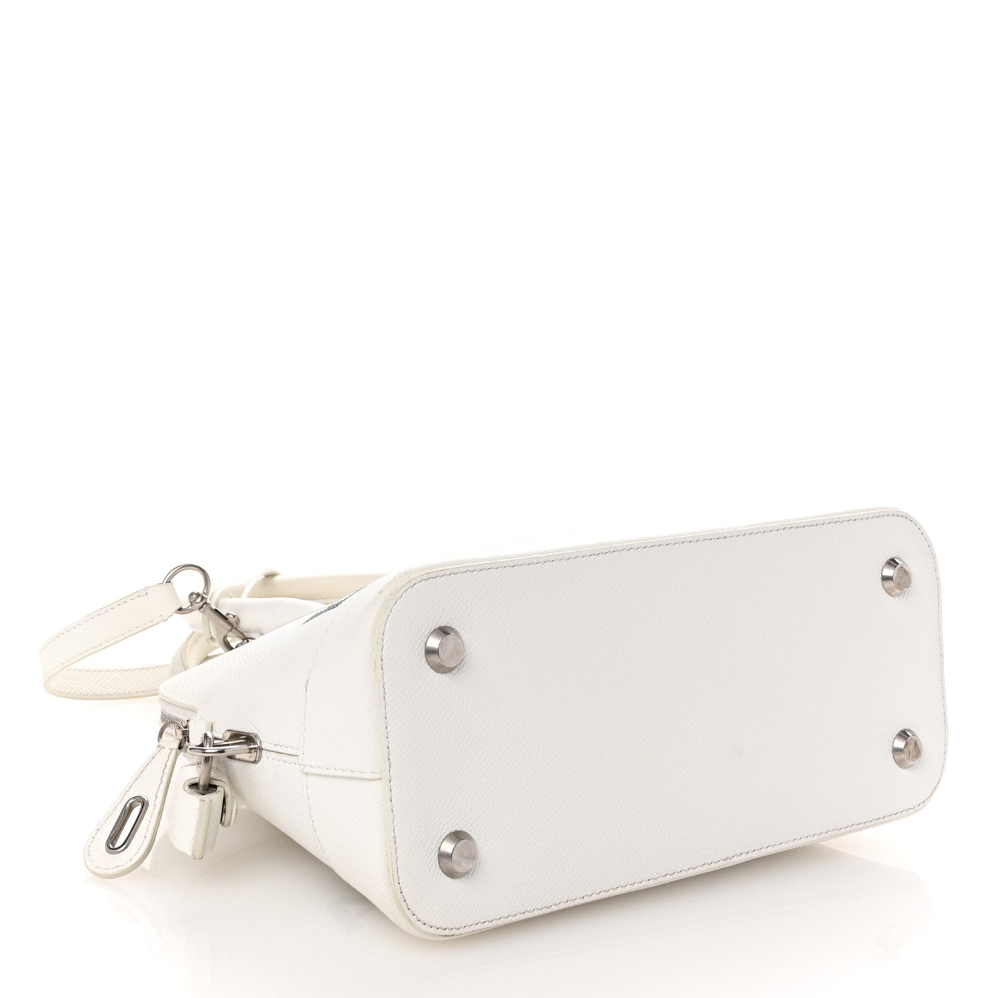 Signature Grained Calfskin Logo S Ville Top Handle Bag White Black
