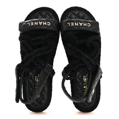 Chanel Cord Lambskin Quilted Logo Sandals 39 Black 5 of 27