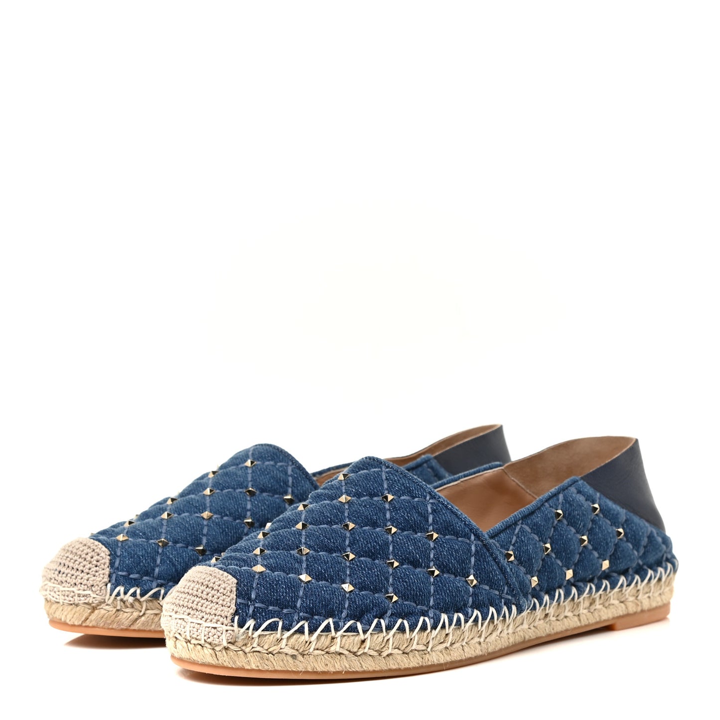 Denim Rockstud Spike Espadrille Flats 38 Blue
