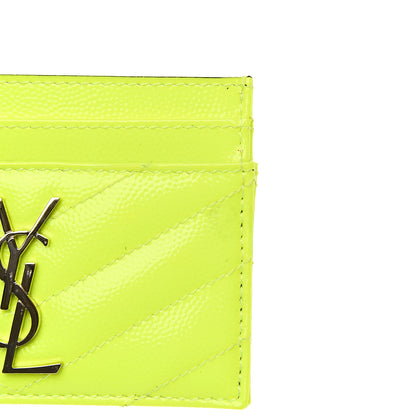 Saint Laurent Patent Grain De Poudre Matelasse Chevron Monogram Credit Card Case Neon Yellow 7 of 7