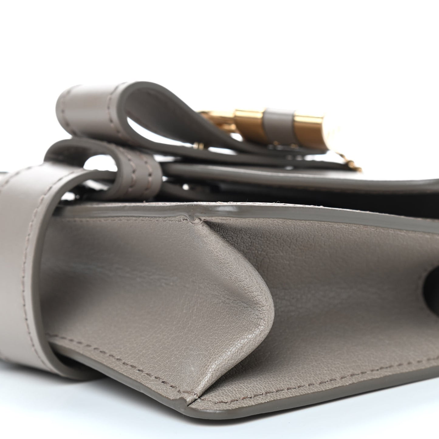 Shiny Goatskin Calfskin Aby Chain Shoulder Bag Motty Grey