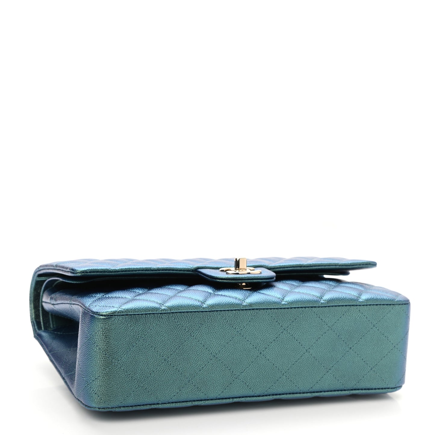 Iridescent Caviar Quilted Medium Double Flap Green