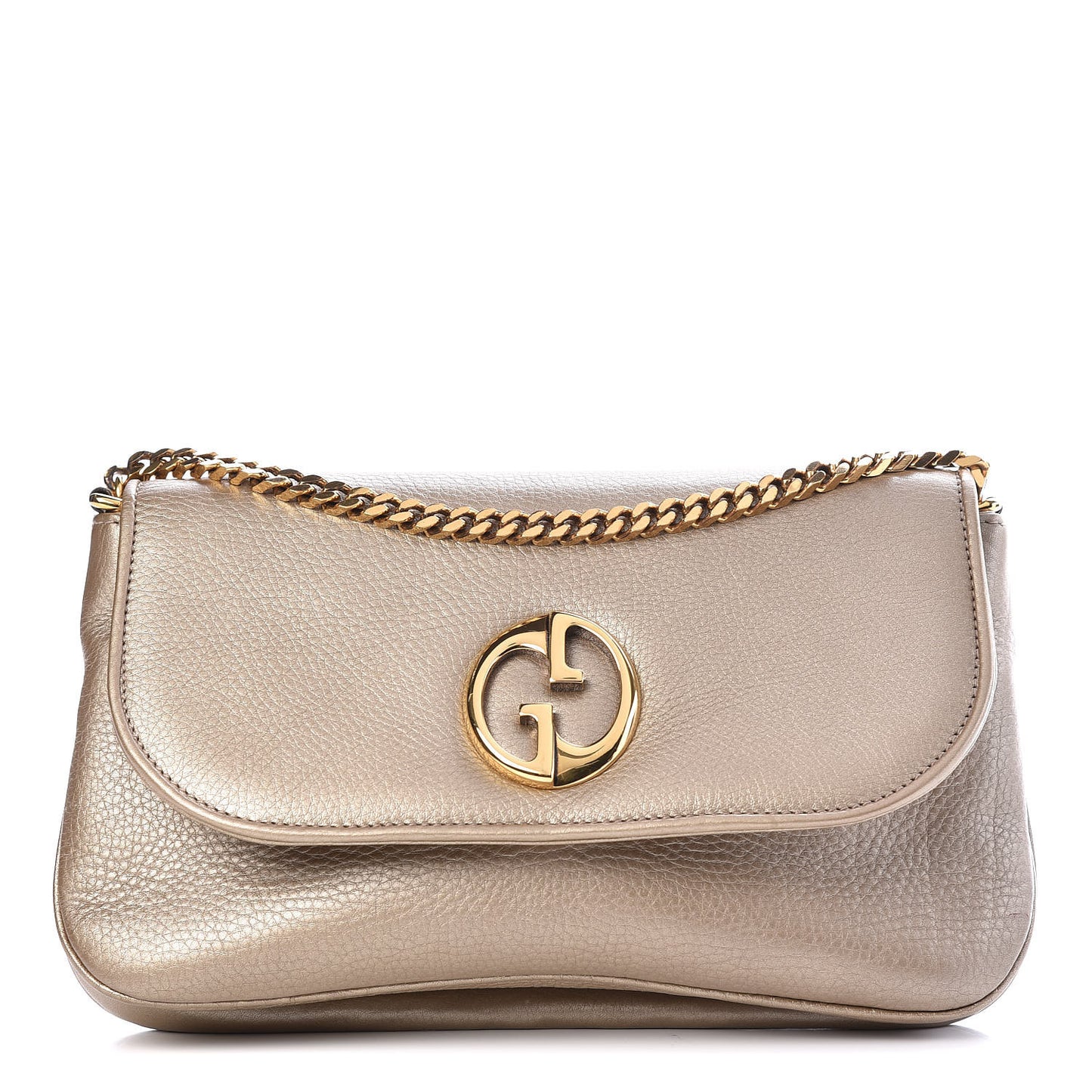 Metallic Pebbled Calfskin Medium 1973 Chain Shoulder Bag Golden Beige