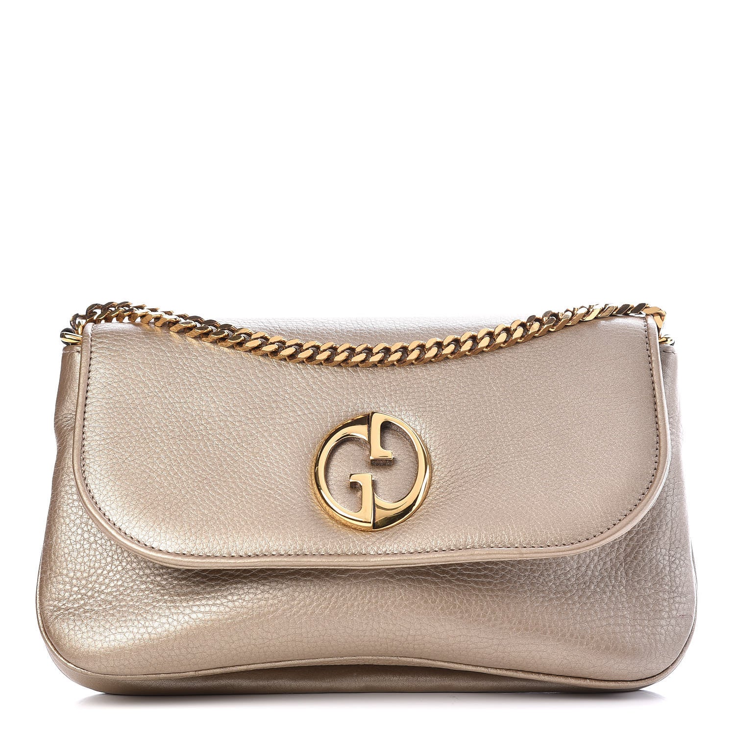 Gucci Metallic Pebbled Calfskin Medium 1973 Chain Shoulder Bag Golden Beige 1 of 10