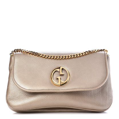 Gucci Metallic Pebbled Calfskin Medium 1973 Chain Shoulder Bag Golden Beige 1 of 10