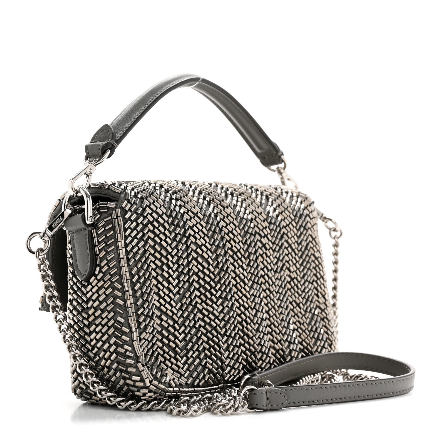 Fendi Fabric Beaded Woven Mini Baguette Clay Palladium 3 of 10