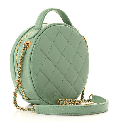 Chanel Caviar Quilted Small Round Vanity With Chain Light Green 3 of 11