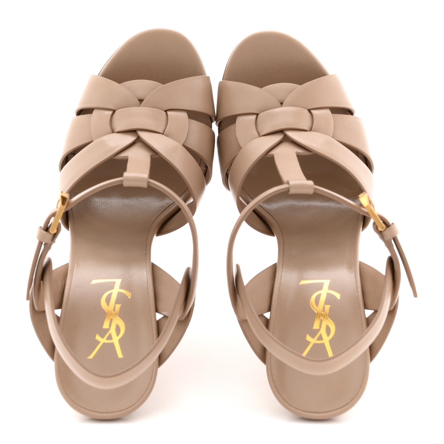 Saint Laurent Calfskin Tribute 105 Platform Sandals 36.5 Dark Beige 2 of 10