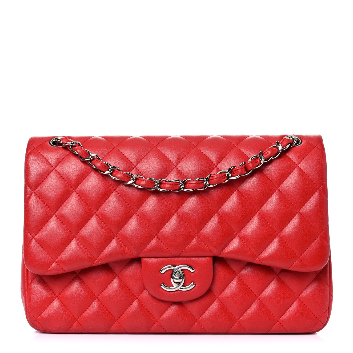 Chanel Lambskin Quilted Jumbo Double Flap Red 1 of 35