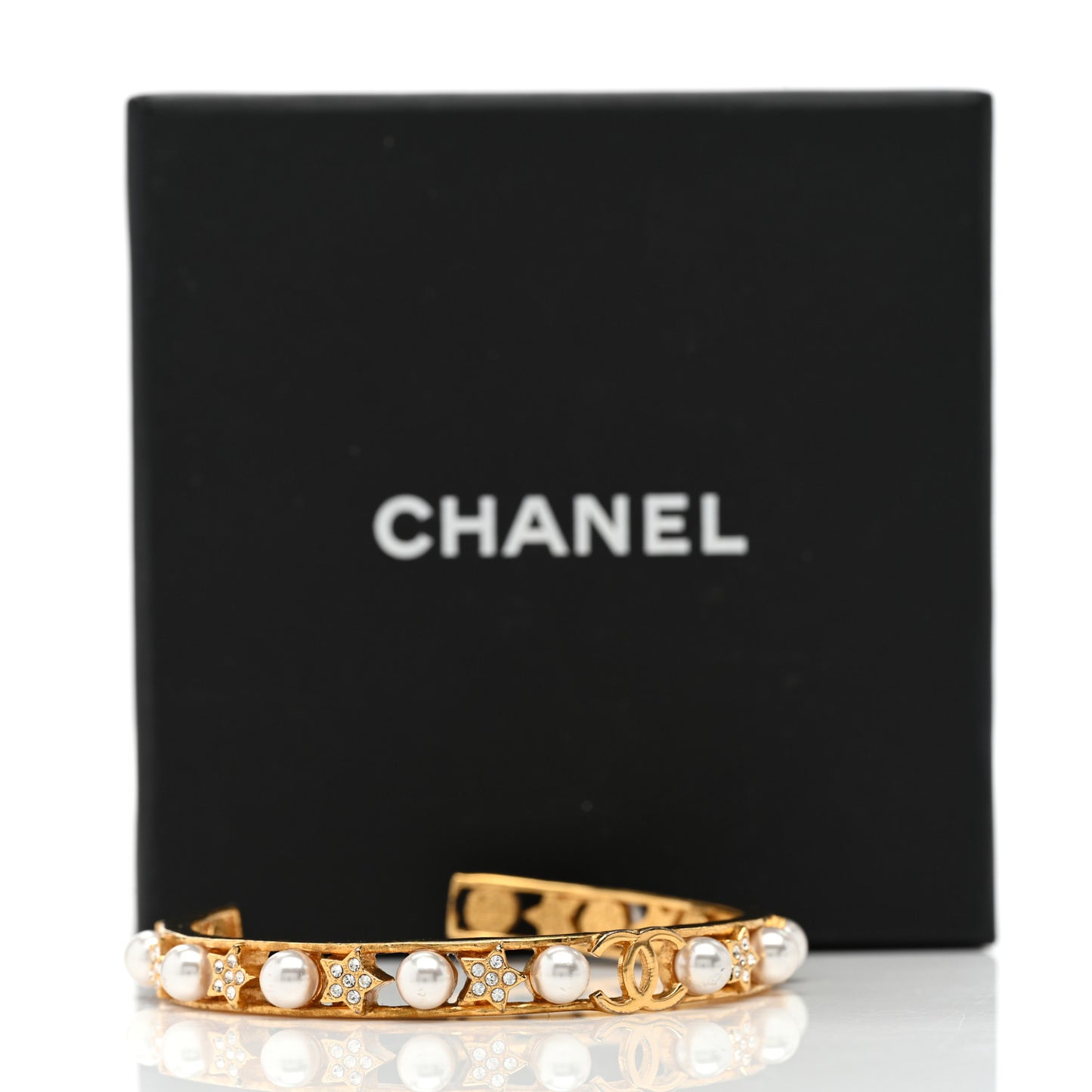 Pearl Crystal CC Star Cuff Bracelet S Gold