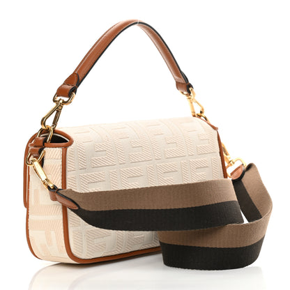 Fendi Canvas Vitello King Bi-Color Strap FF Embroidered Baguette Grezzo Brandy Cuoio 3 of 13