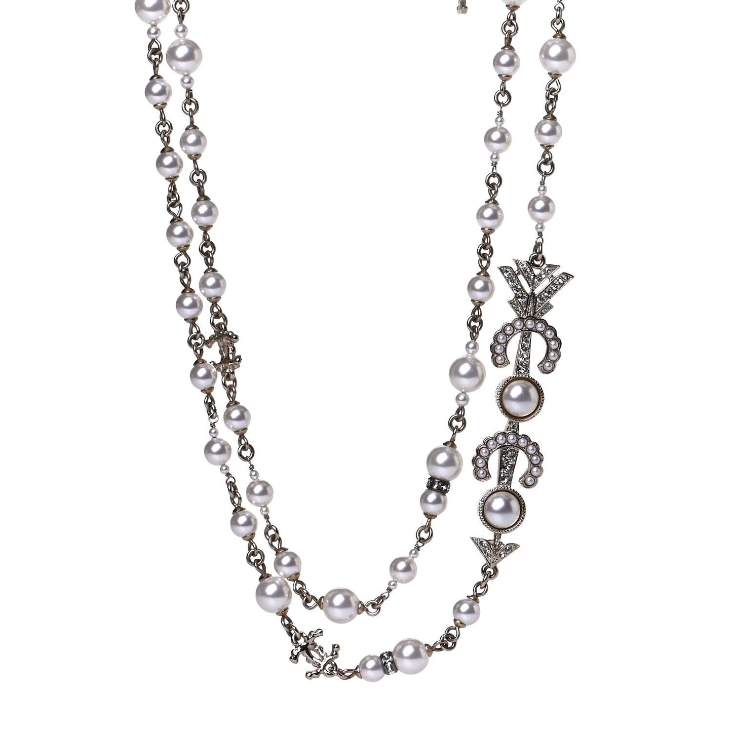 Pearl Crystal Queen of France Multi Strand Necklace Gold