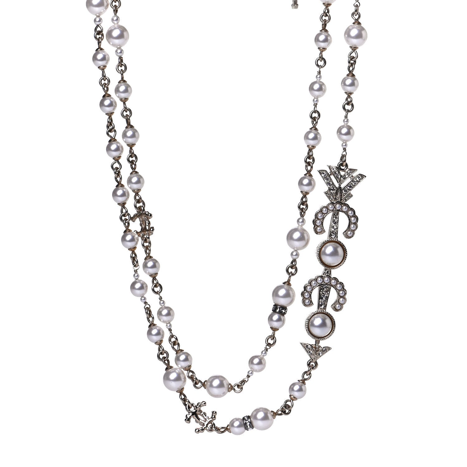 Chanel Pearl Crystal Queen of France Multi Strand Necklace Gold 1 of 5