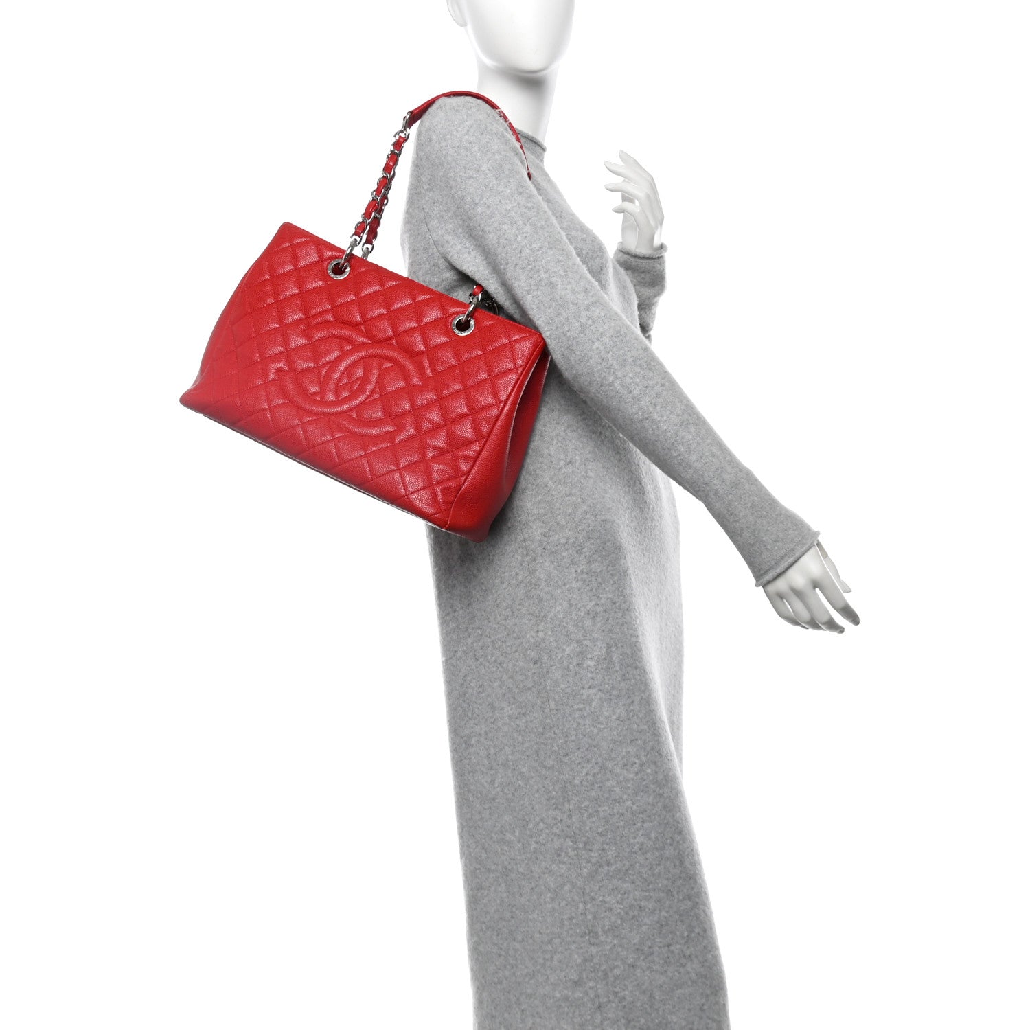 Chanel Caviar Quilted Grand Shopping Tote GST Red 2 of 17