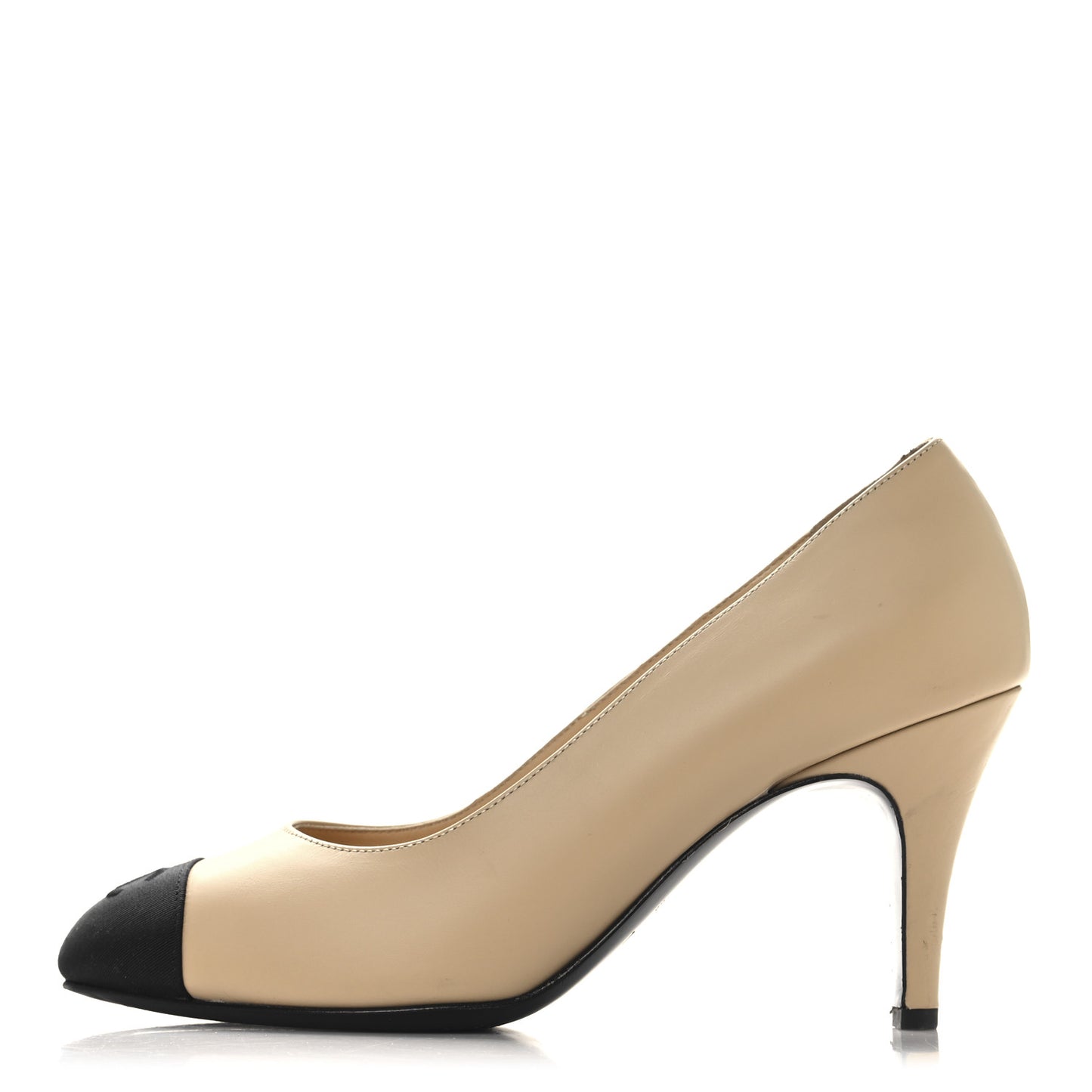 Lambskin Grosgrain Cap Toe CC Pumps 39 Beige Black