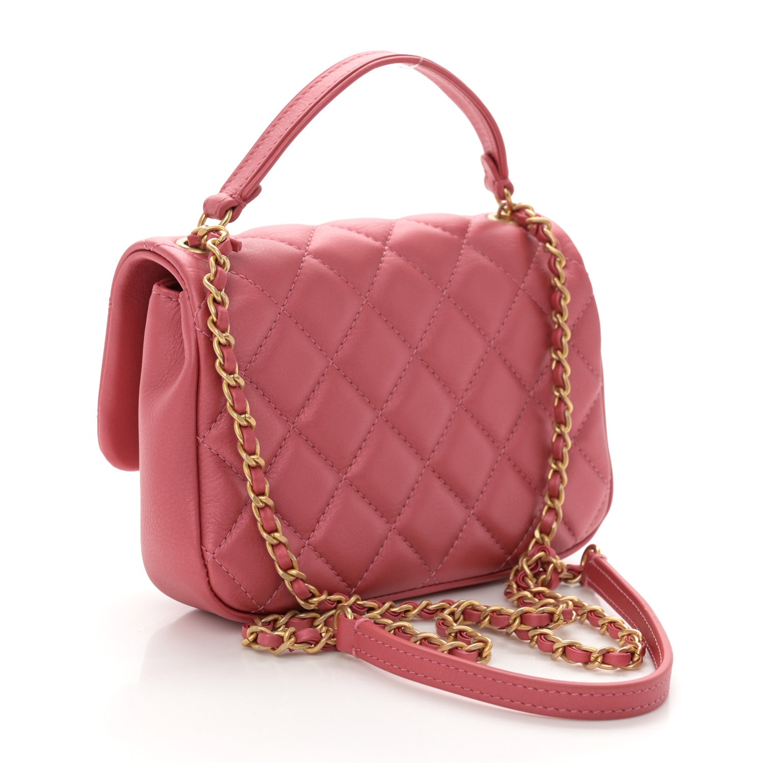 Chanel Metallic Calfskin Quilted Top Handle Flap Dark Pink 3 of 11