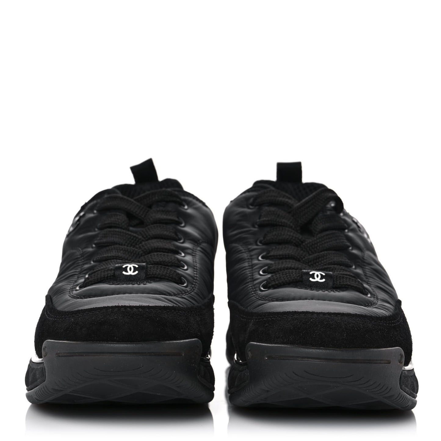 Nylon Suede Calfskin CC Sneakers 36 Black