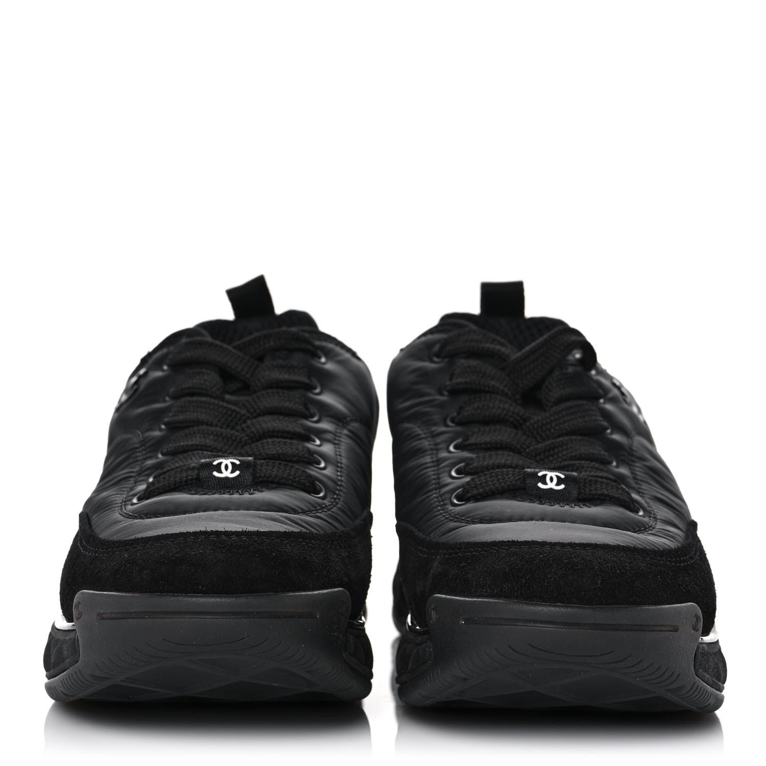Chanel Nylon Suede Calfskin CC Sneakers 36 Black 2 of 9