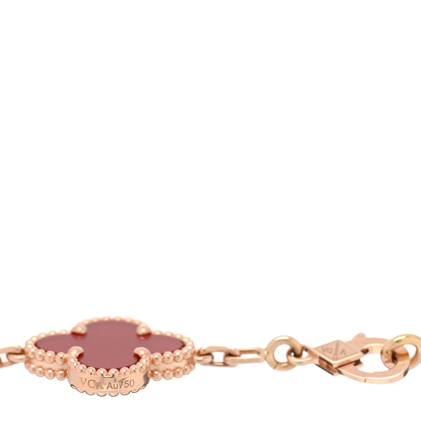 VAN CLEEF & ARPELS 18K Rose Gold Carnelian 5 Motifs Guilloche Vintage Alhambra Bracelet