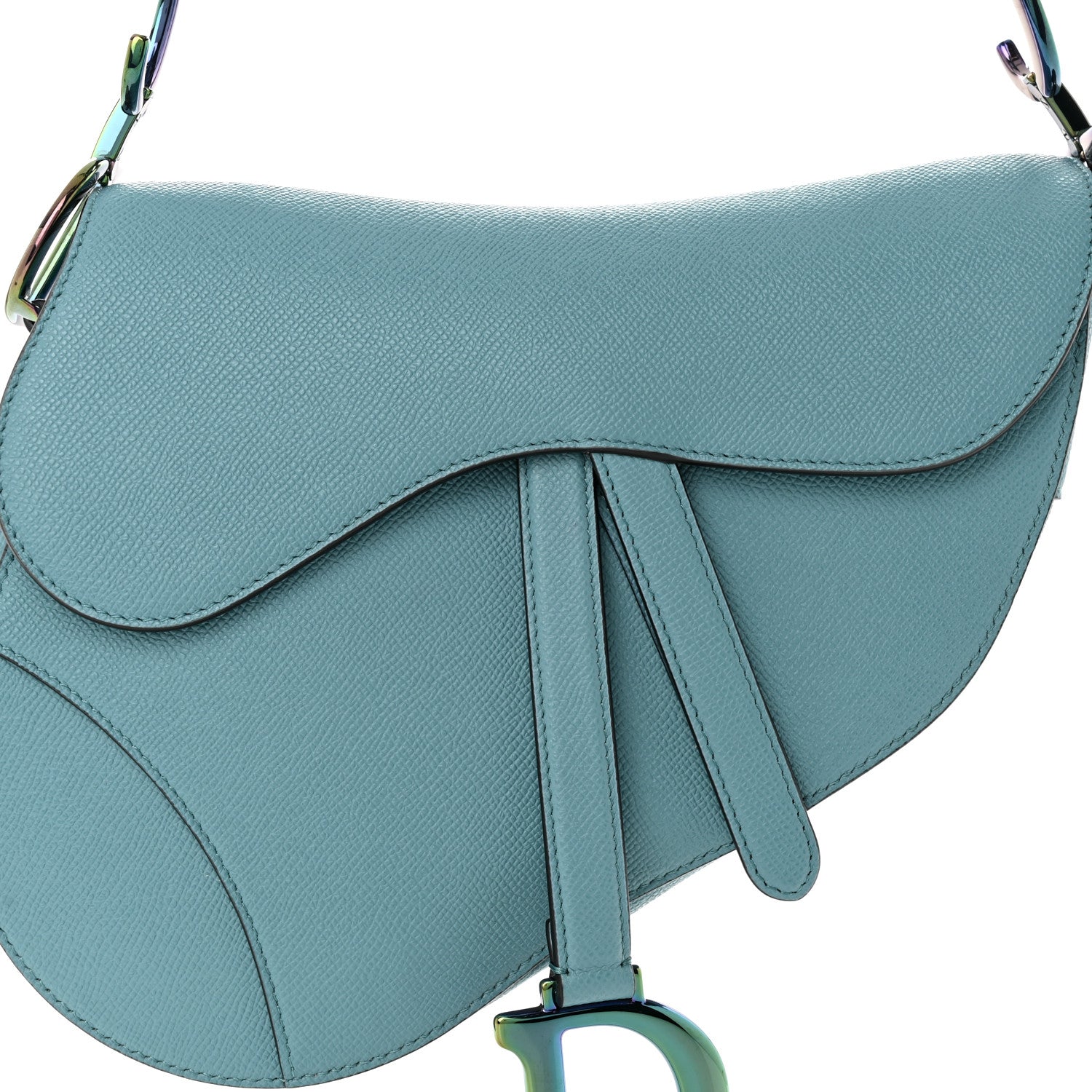 Christian Dior Grained Calfskin Saddle Bag Azure Blue 8 of 10