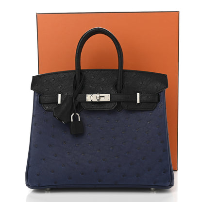 Hermes Ostrich Bi-Color Birkin 25 Bleu Iris Black 11 of 11