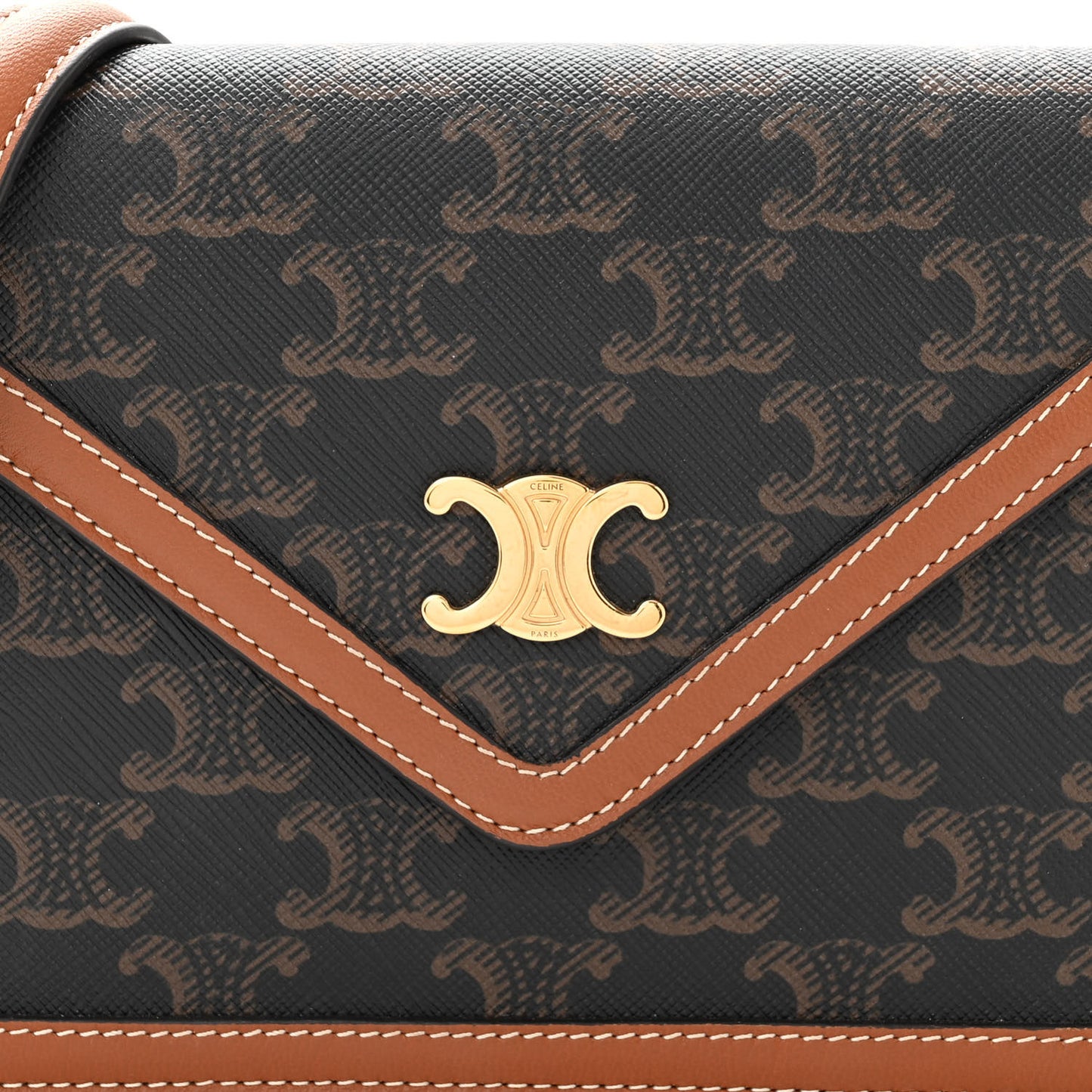 Triomphe Canvas Calfskin Wallet on Chain Tan