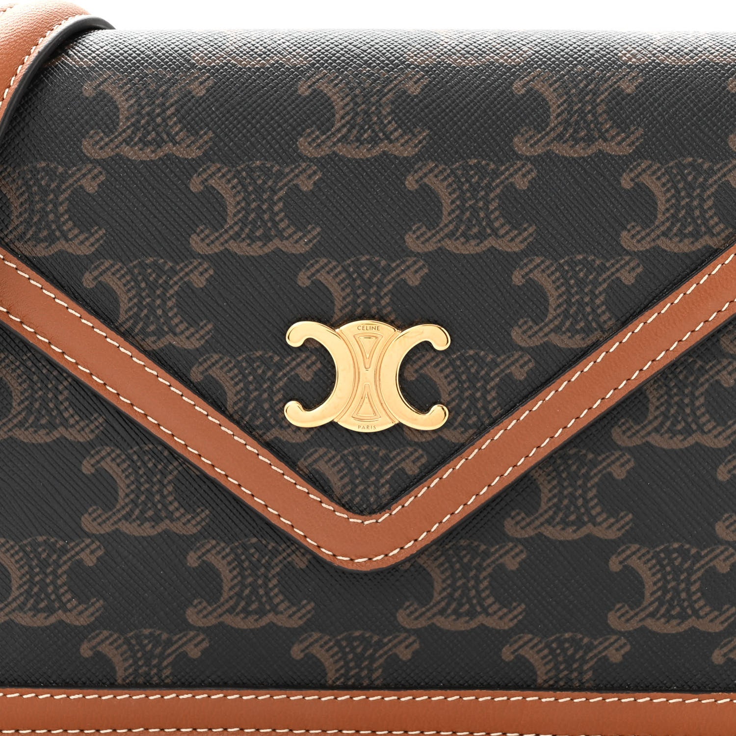 Celine Triomphe Canvas Calfskin Wallet on Chain Tan 8 of 10