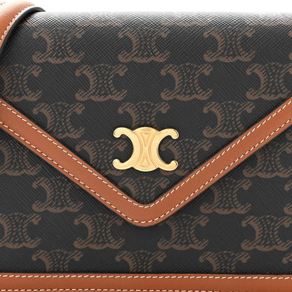 Celine Triomphe Canvas Calfskin Wallet on Chain Tan 8 of 10